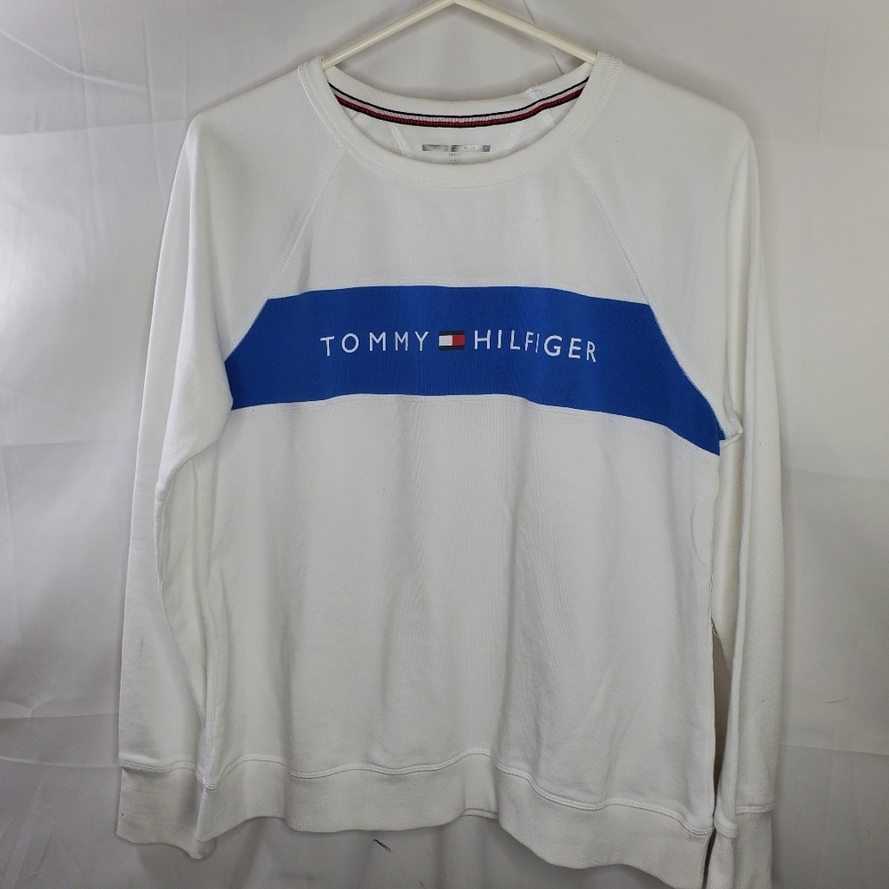Tommy Hilfiger Sport Women's White Blue Pullover Sweatshirt Size XL